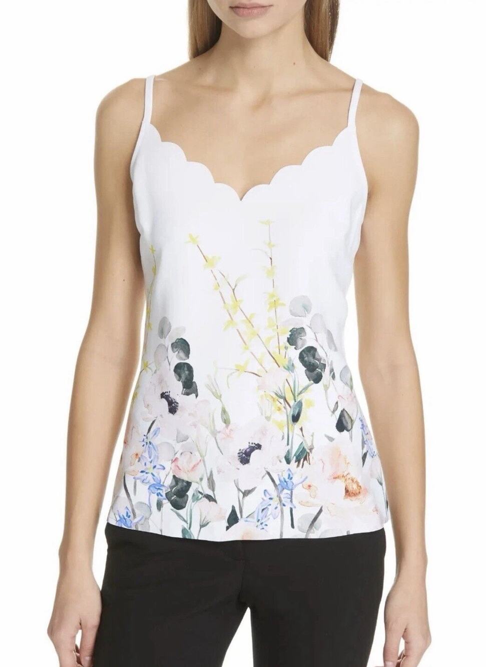 Ted Baker Floral Scallop Camisole Tank Ziina Size 2 US 6 White